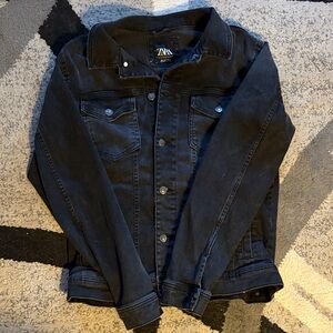 Zara Men's Washed Black Denim Jacket